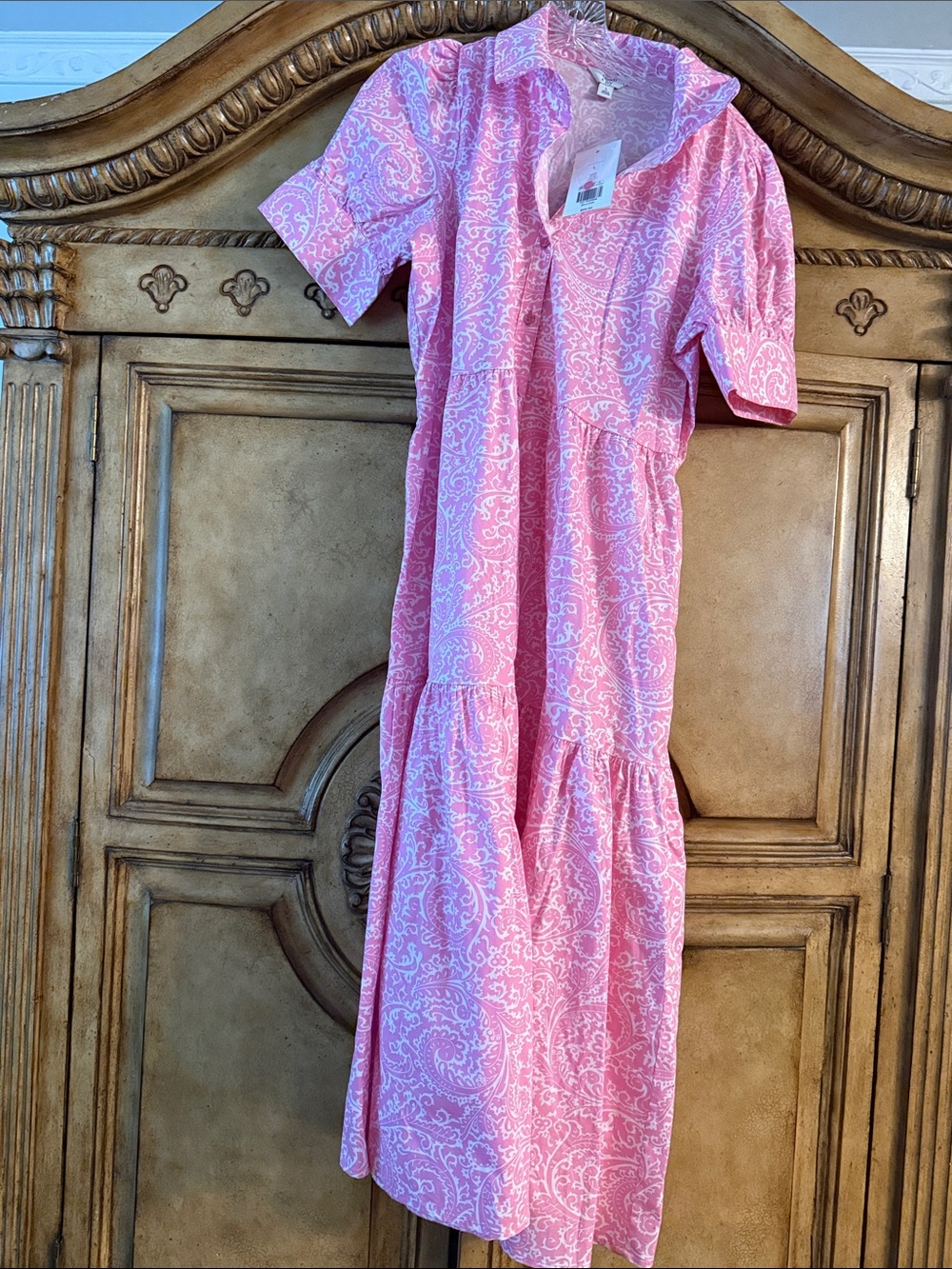 Crown Pink and White Paisley Button-Up Maxi Dress